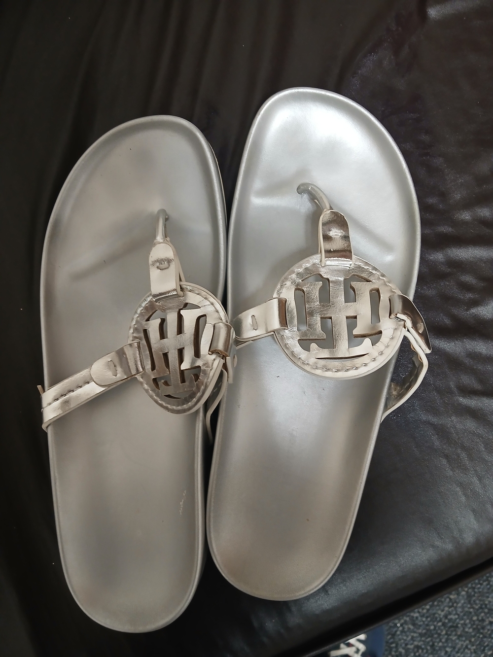 Tommy Hilfiger Metallic Silver Logo Thong Sandals